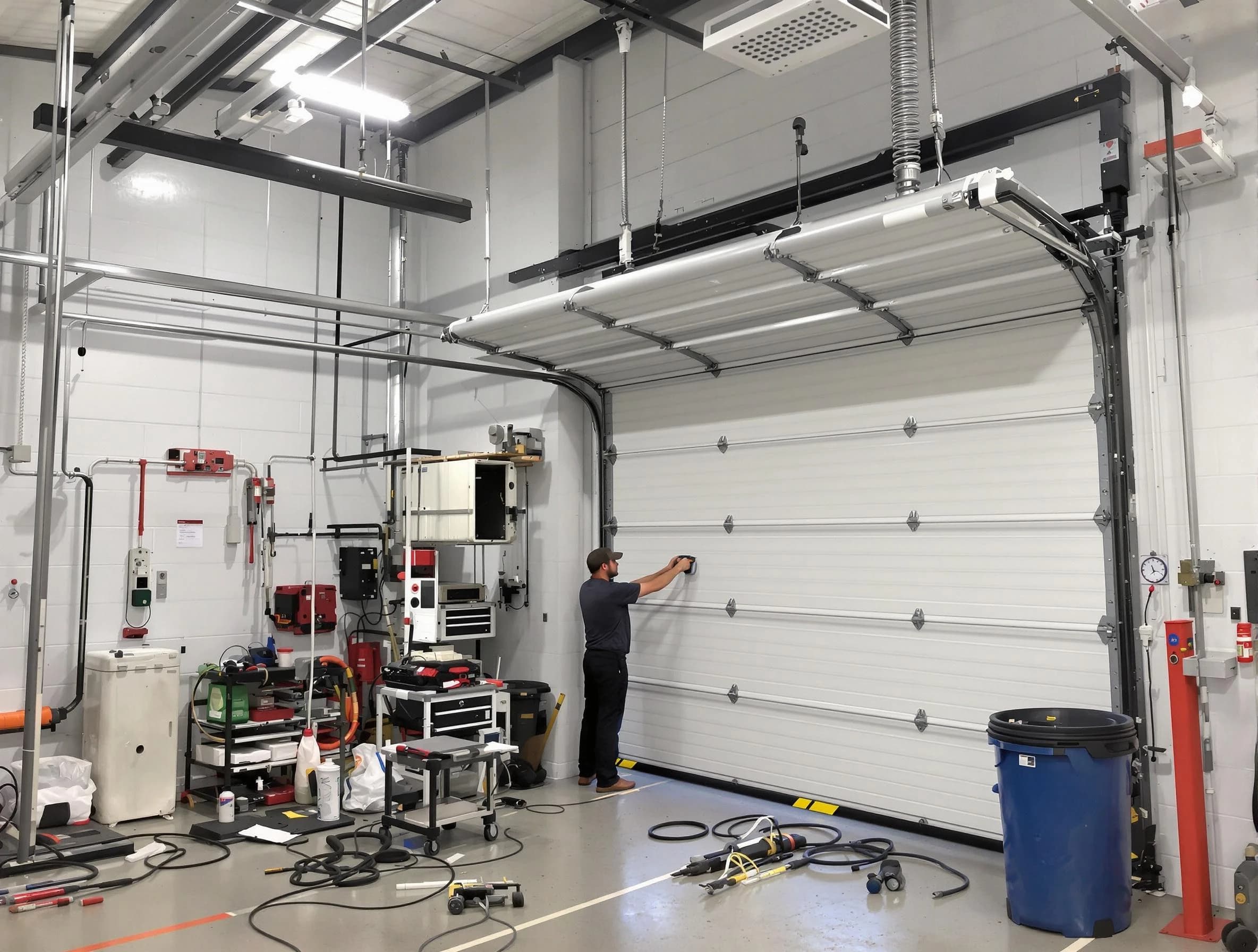 Shaler Garage Door Repair certified technician performing commercial door repair at a Shaler business facility
