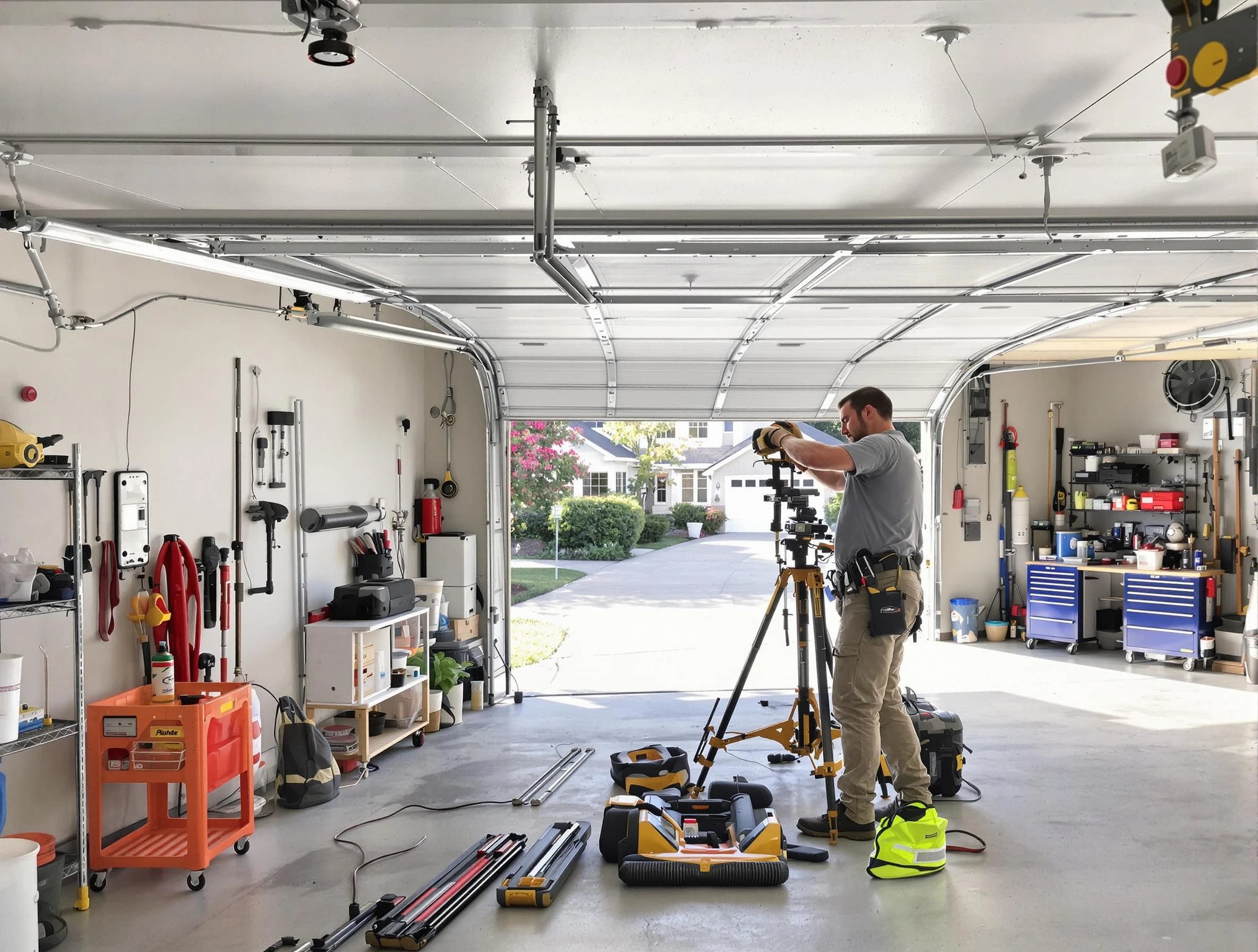 Shaler Garage Door Repair specialist performing laser-guided track alignment in Shaler